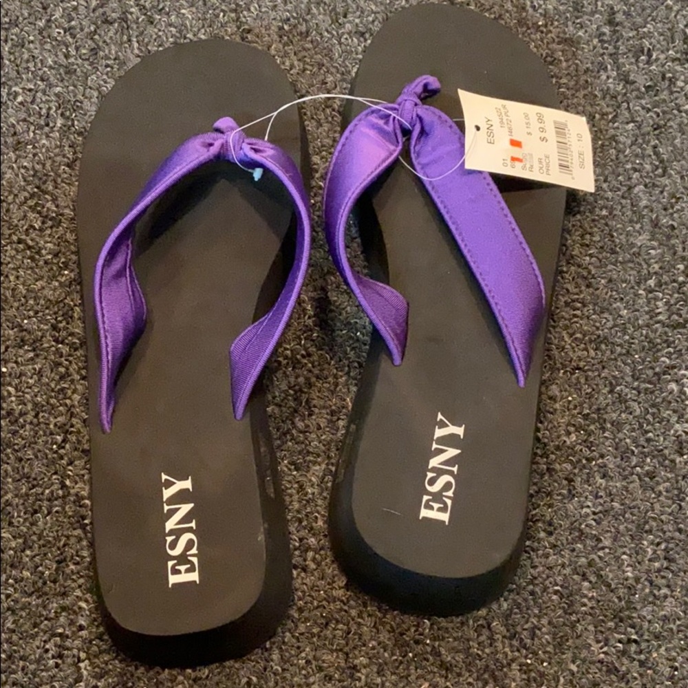 Purple wedge flip flops
